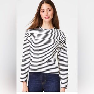 SPANX Black and White Striped Long Sleeve Tee
